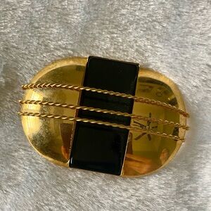 Vintage Gold and Black Oval Brooch